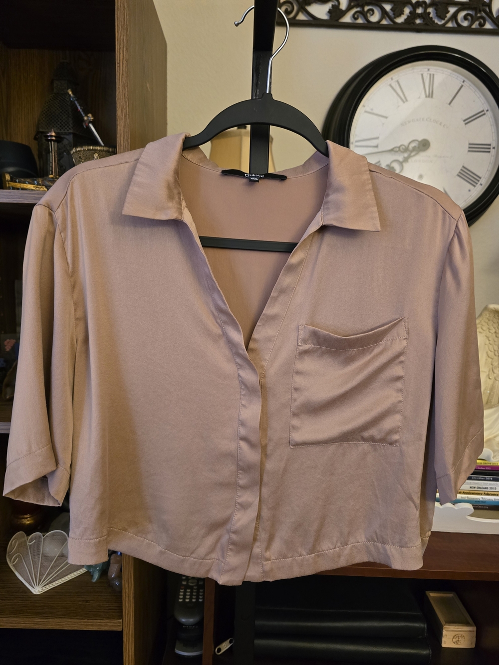 Quince 100% Silk Button Front Shirt Blouse Mauve Short Sleeve Cropped XS - Picture 2 of 5